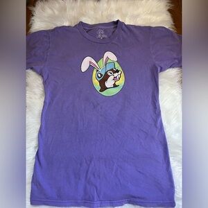 Buc-ees Purple Graphic Tee with Playful Bunny Beaver Design